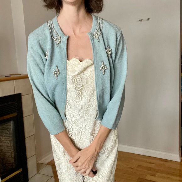 Vintage Beaded Pearl Cardigan - 1940s - Picture 10 of 15